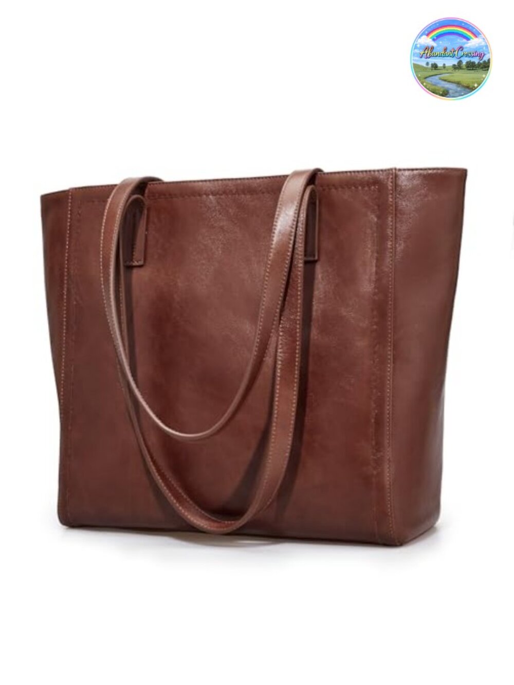Vintage Genuine Leather Work Tote Bag with Zipper, 14" Padded Laptop Sleeve,